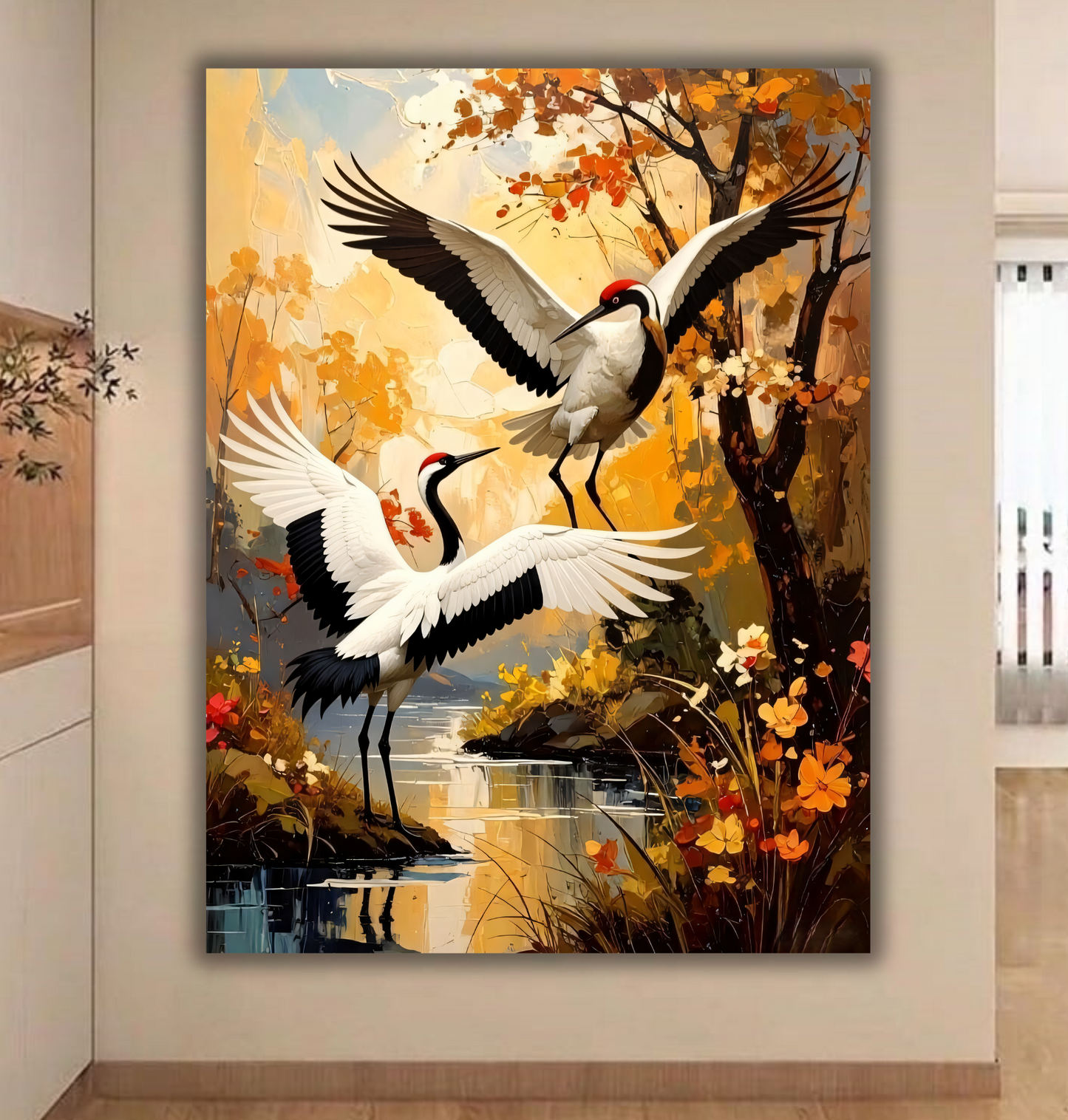 Autumn Dance: Red-Crowned Cranes Japanese Heritage Canvas Art