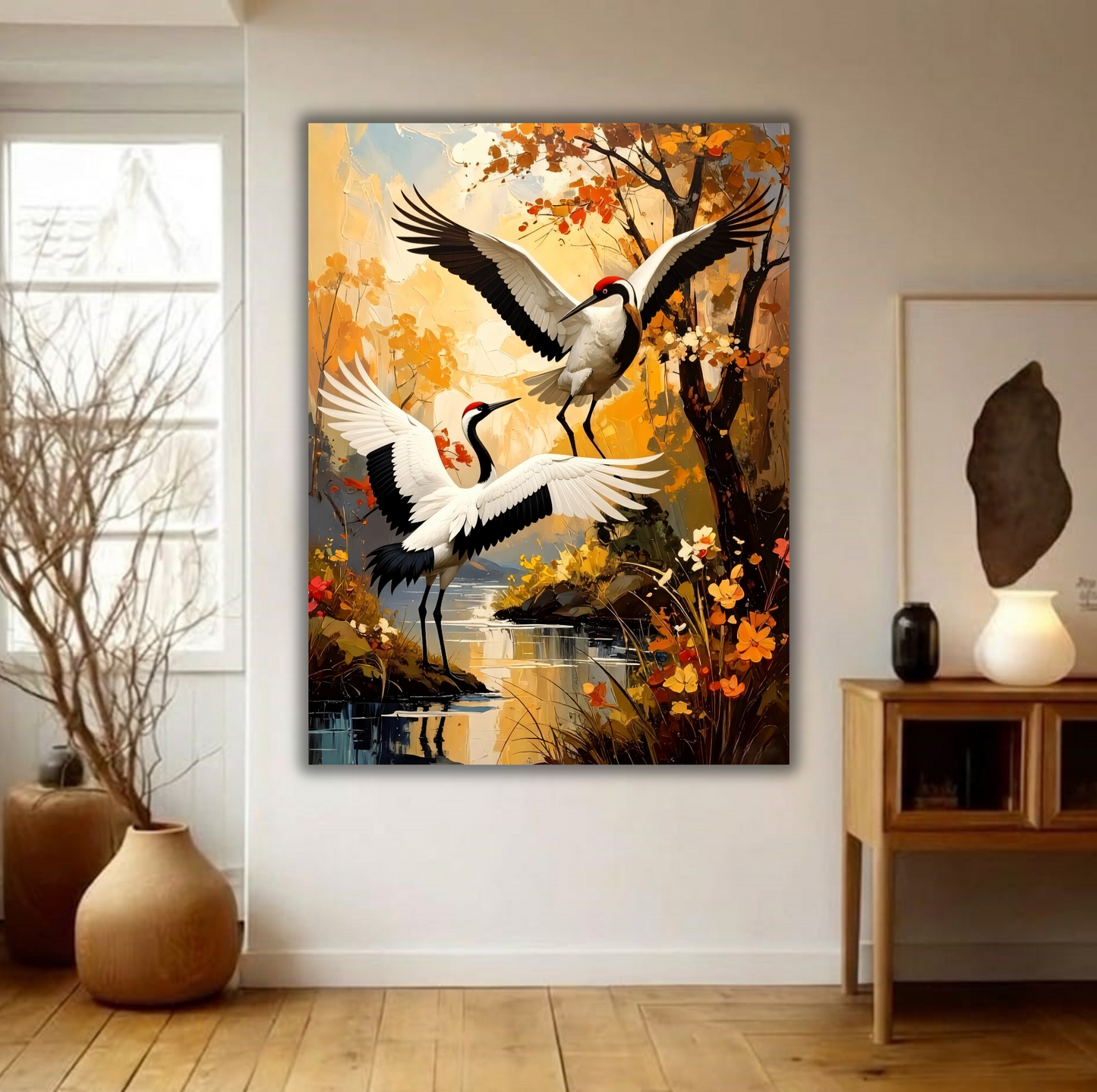 Autumn Dance: Red-Crowned Cranes Japanese Heritage Canvas Art