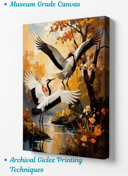 Autumn Dance: Red-Crowned Cranes Japanese Heritage Canvas Art