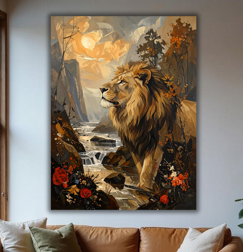 Majestic Sovereign: Abstract Palette Knife Lion Canvas Art