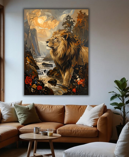 Majestic Sovereign: Abstract Palette Knife Lion Canvas Art