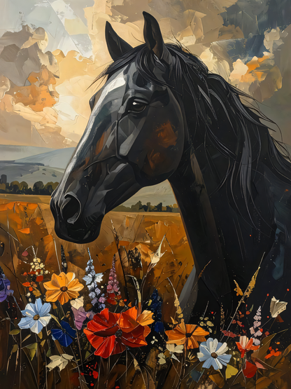 Sovereign Spirit: Abstract Expressionist Black Horse Canvas Art