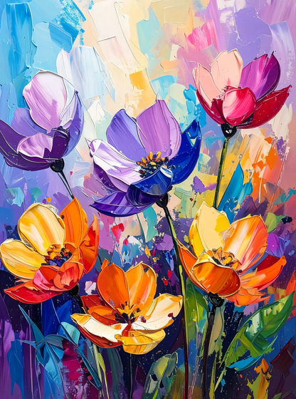 Electric Blooms: Bold Expressionist Abstract Floral Canvas Art