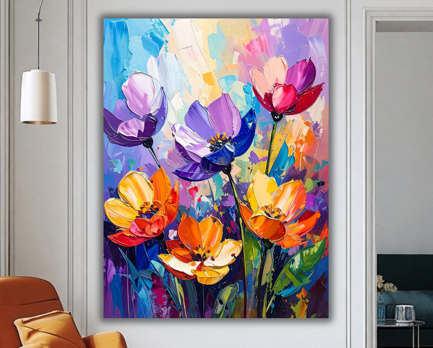 Electric Blooms: Bold Expressionist Abstract Floral Canvas Art
