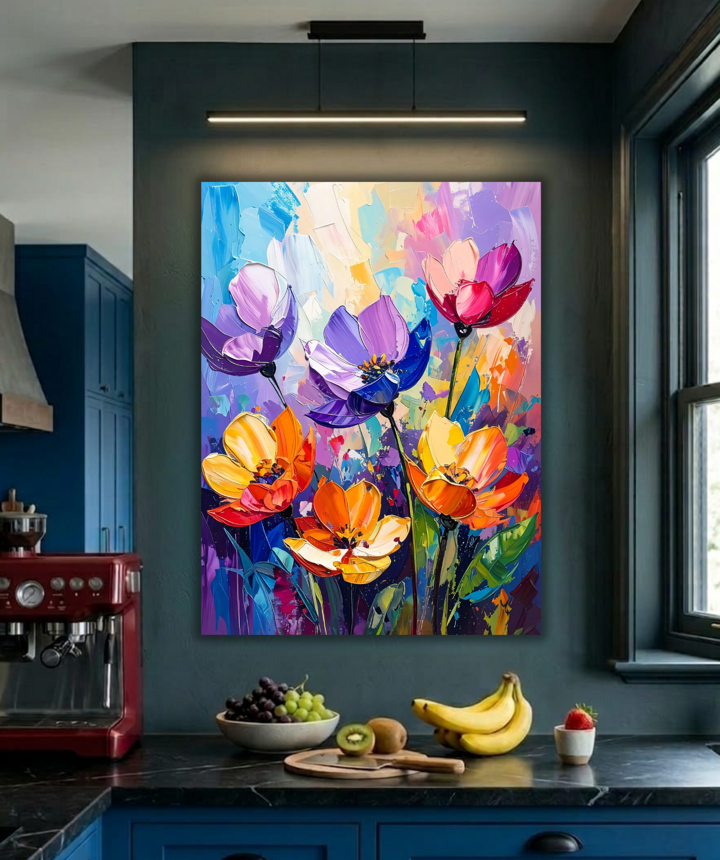 Electric Blooms: Bold Expressionist Abstract Floral Canvas Art