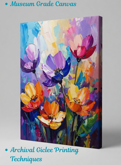 Electric Blooms: Bold Expressionist Abstract Floral Canvas Art