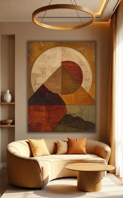 Cosmic Horizon: Mid-Century Geometric Abstract Canvas Art Print