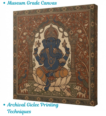 Divine Sanctuary: Premium Detailed Folk-Inspired Ganesha Throne Canvas Print