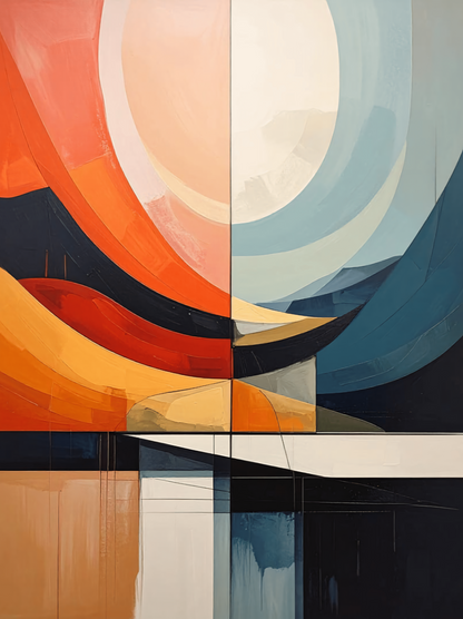 Celestial Balance: Abstract Sunset & Moonrise Canvas Art