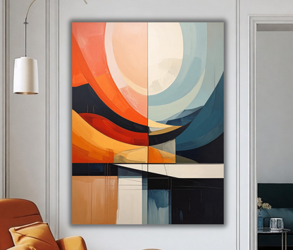 Celestial Balance: Abstract Sunset & Moonrise Canvas Art