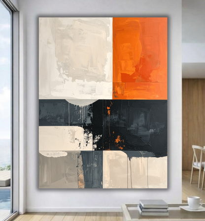 Amber Contrast: Modern Industrial Block Abstract Canvas Art