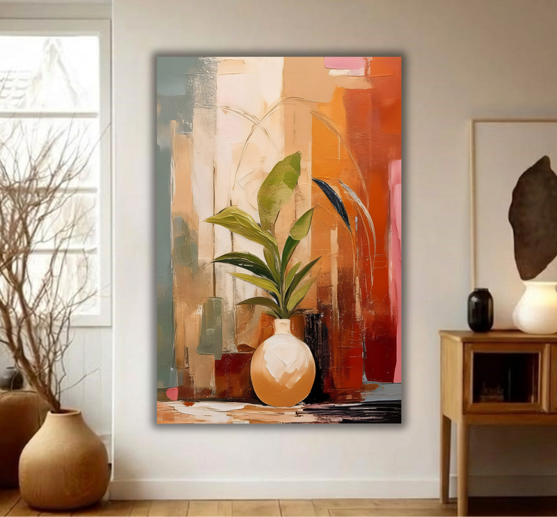 Abstract Botanical Still Life - Warm Earth Tones & Sage Green