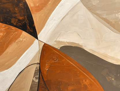 Modern Terracotta & Slate Horizontal Abstract Canvas Print - Curved Impasto Color Block Wall Art