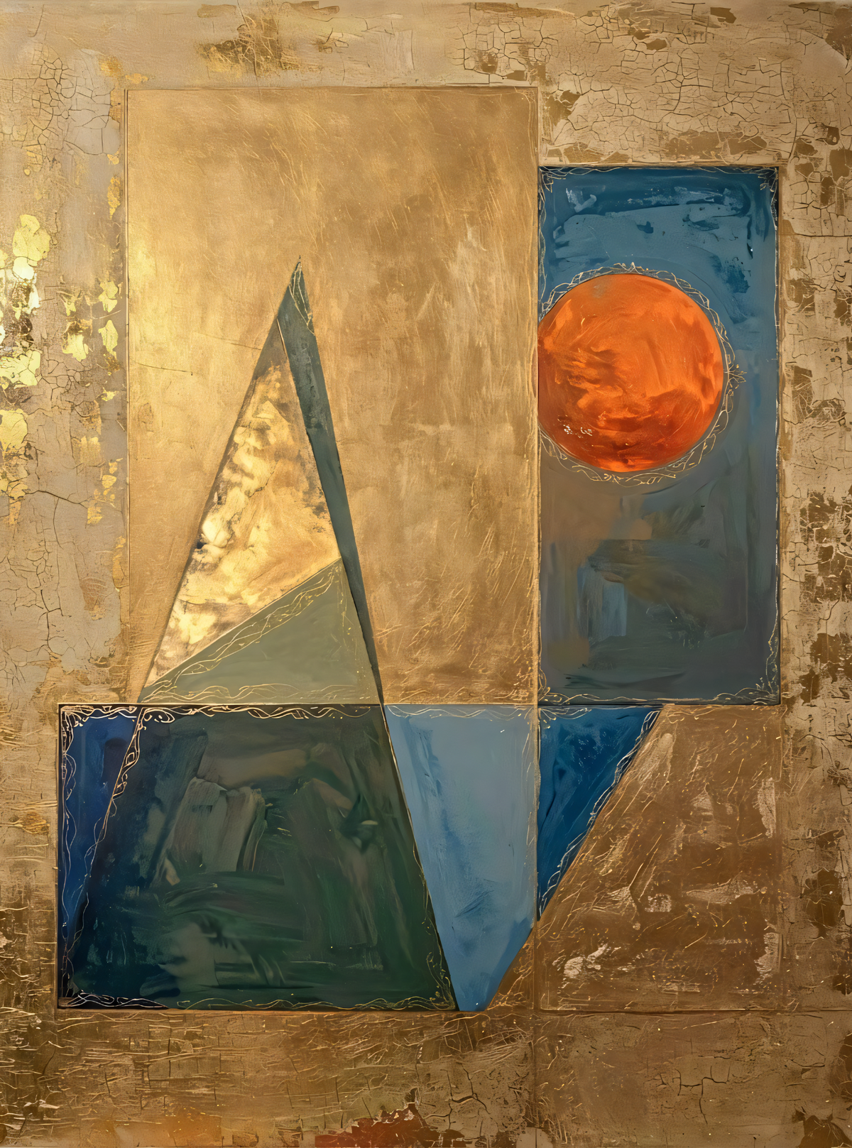Modern Terracotta Sun & Geometric Canvas Print - Celestial Gold & Teal Wall Art