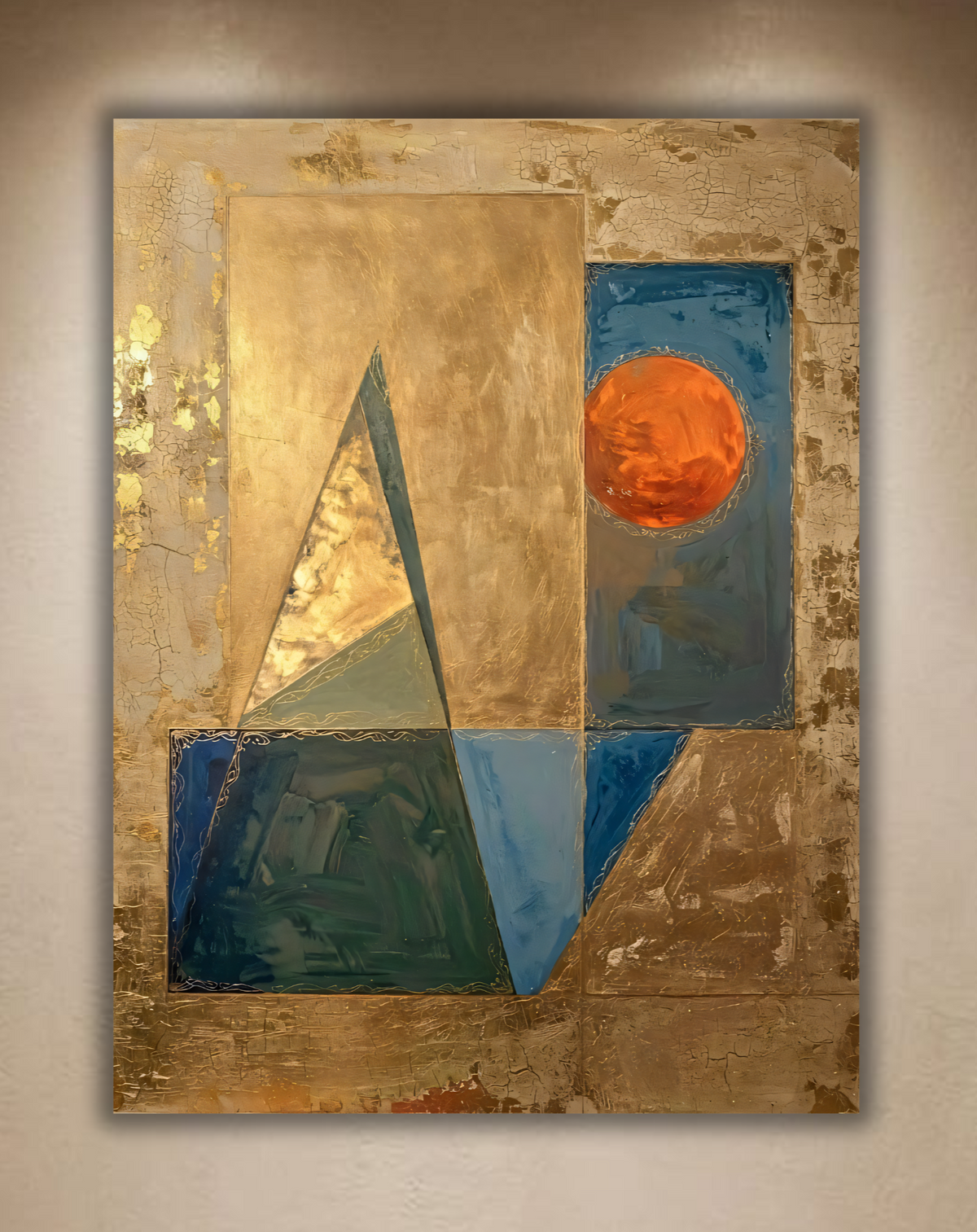 Modern Terracotta Sun & Geometric Canvas Print - Celestial Gold & Teal Wall Art