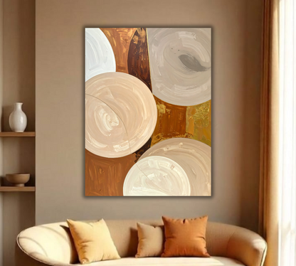 Modern Terracotta & Neutral Beige Circular Abstract Canvas Print - Minimalist Geometric Wall Art