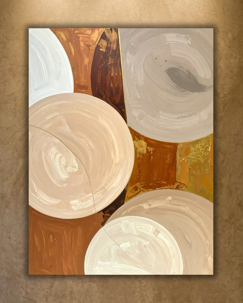 Modern Terracotta & Neutral Beige Circular Abstract Canvas Print - Minimalist Geometric Wall Art