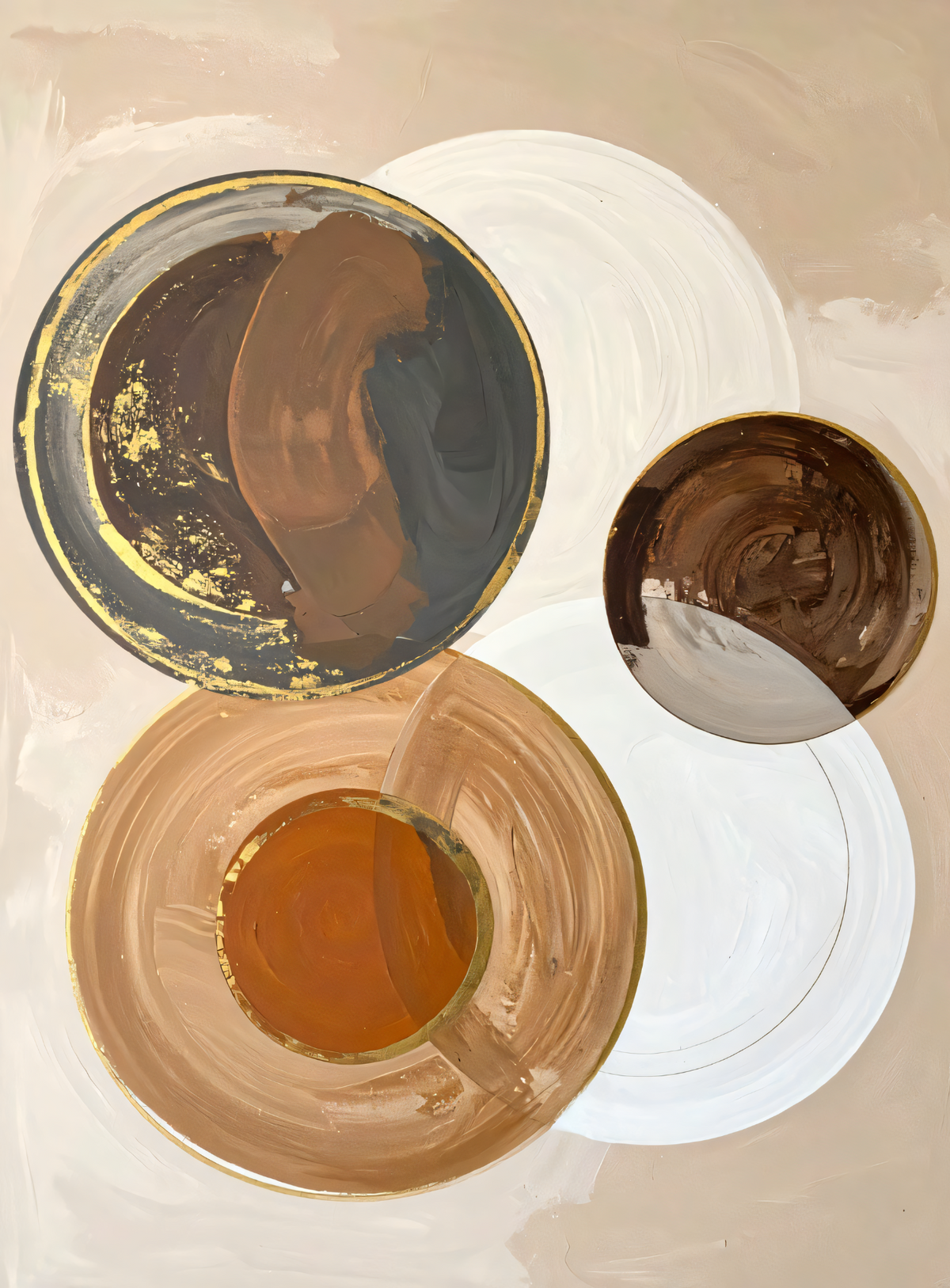 Modern Neutral Beige & Espresso Circular Canvas Print - Geometric Abstract Wall Art