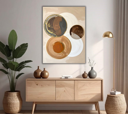 Modern Neutral Beige & Espresso Circular Canvas Print - Geometric Abstract Wall Art