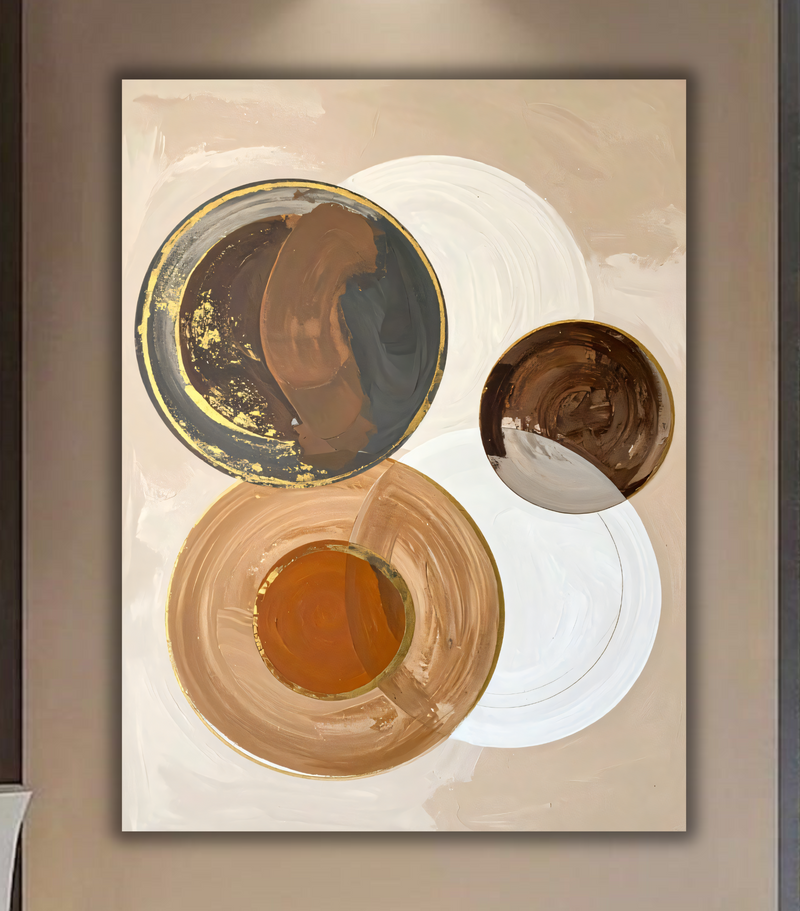 Modern Neutral Beige & Espresso Circular Canvas Print - Geometric Abstract Wall Art