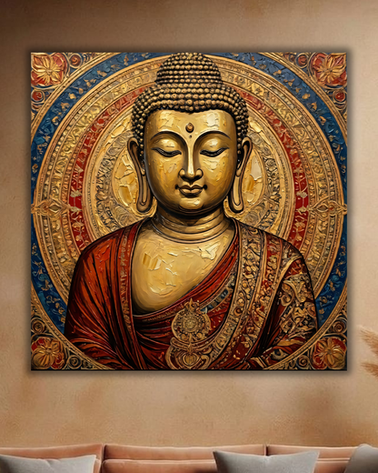 Antique Zen: Traditional Half-Body Buddha Mandala Wall Art