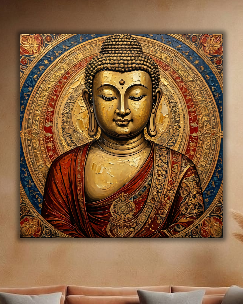 Antique Zen: Traditional Half-Body Buddha Mandala Wall Art