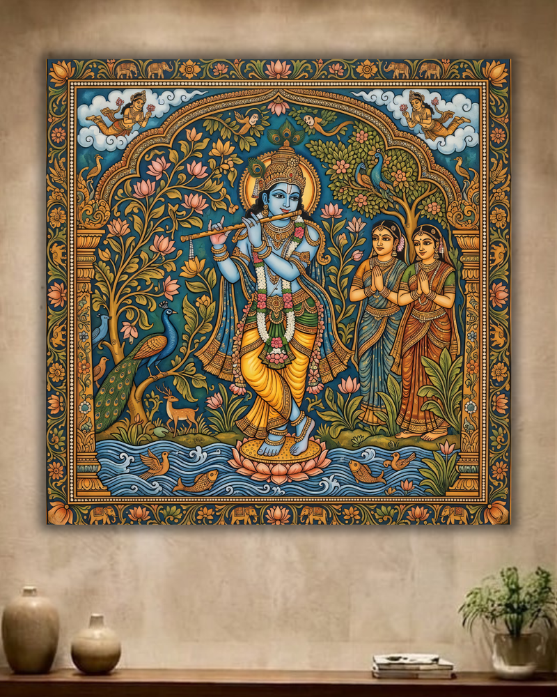 Divine Melody: Traditional Lord Krishna and Gopis Canvas Art Print