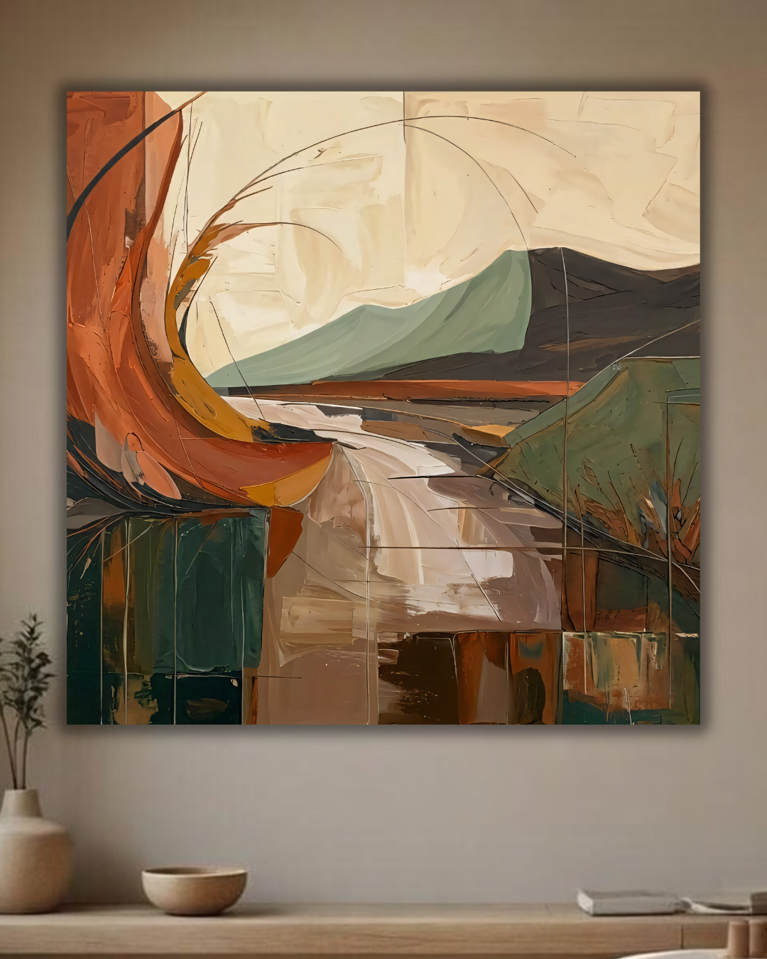 Earth & Horizon: Mid-Century Modern Abstract Landscape Canvas Print