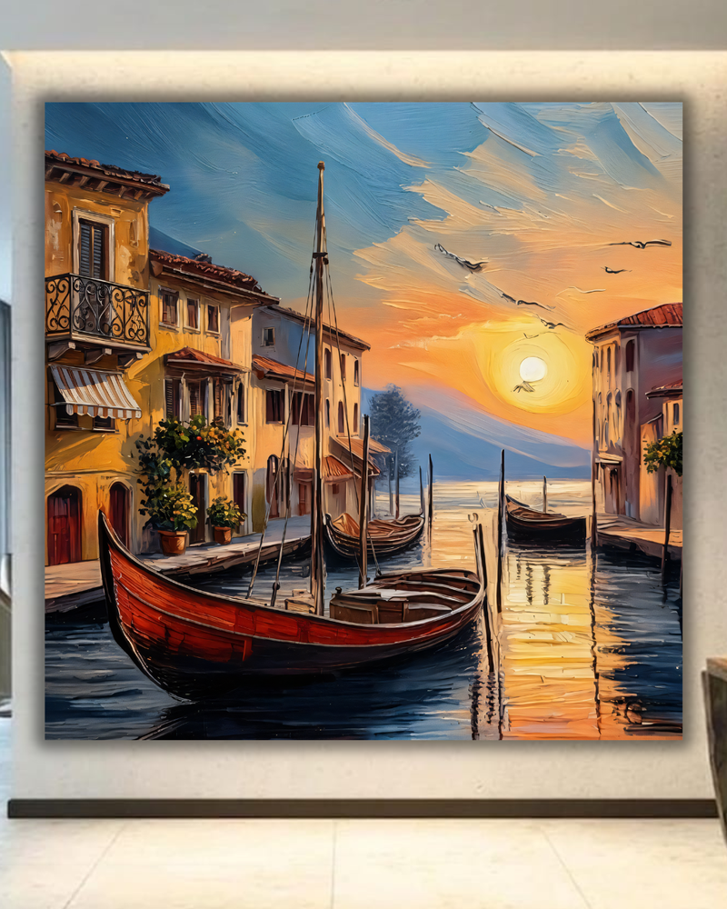 Venetian Twilight: Impressionist Venice Canal and Gondola Canvas Art Print