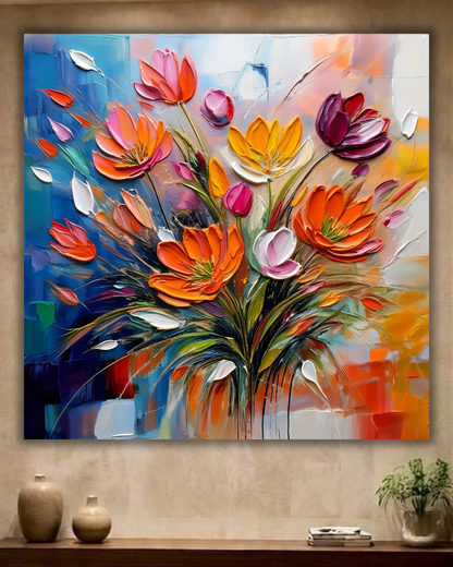 Painted Petals: Bold Impasto Meadow Canvas Art