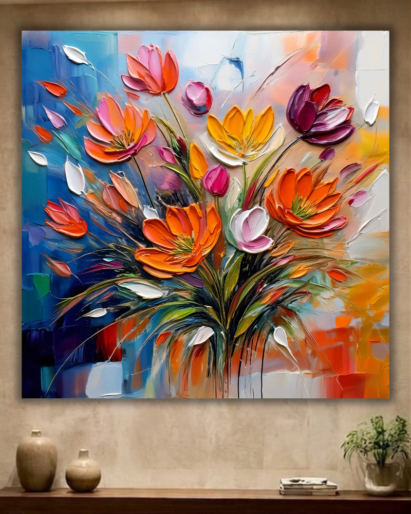 Painted Petals: Bold Impasto Meadow Canvas Art