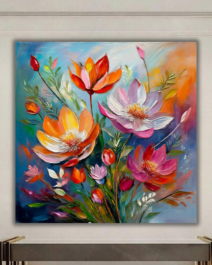 Floral Radiance: Vibrant Impasto Botanical Canvas Art