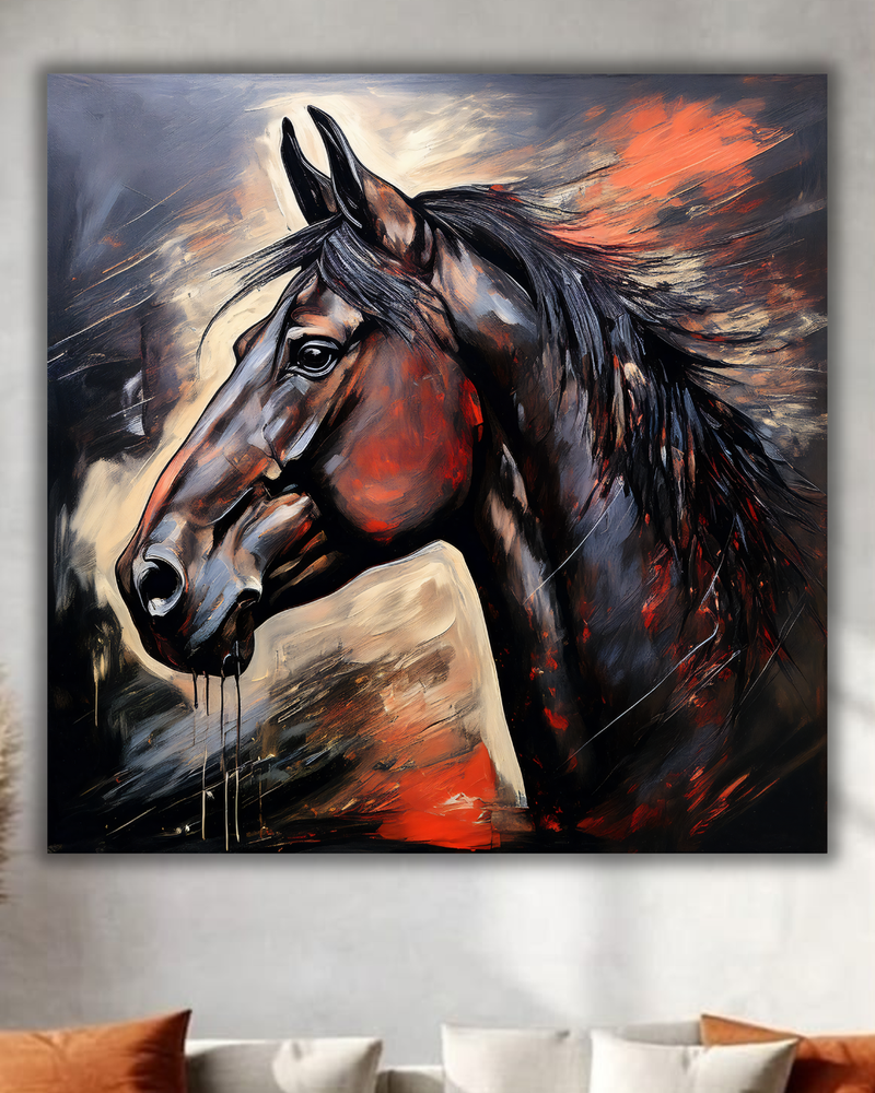Spirit of Motion: Abstract Dark Bay Stallion Canvas Art