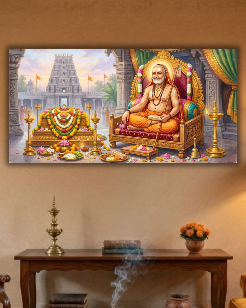 Divine Grace: Sri Raghavendra Swamy & Mantralayam Temple Canvas Art