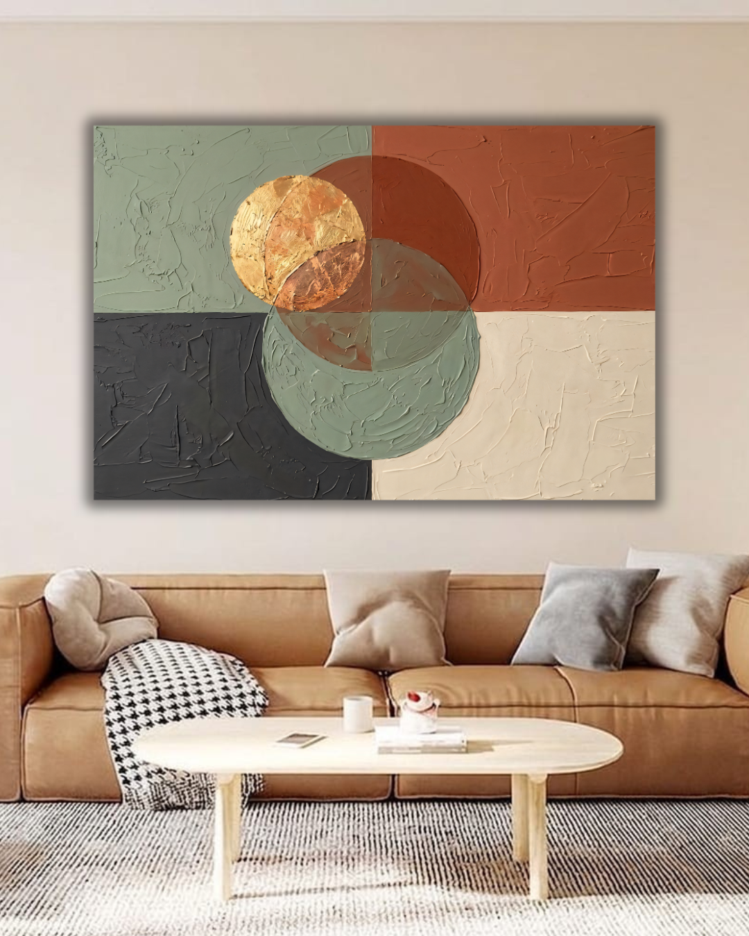 Earth Tone Geometric Abstract Canvas Wall Art - Modern Terracotta & Sage Celestial Print
