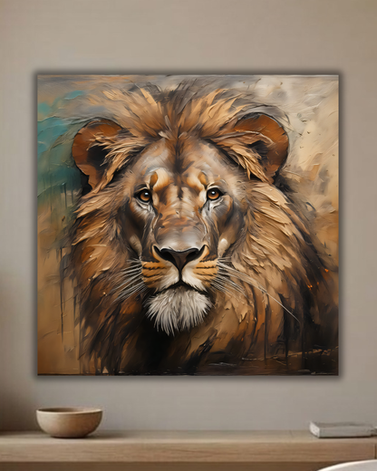 Majestic Lion Portrait Canvas Wall Art - Textured Abstract Wildlife Print