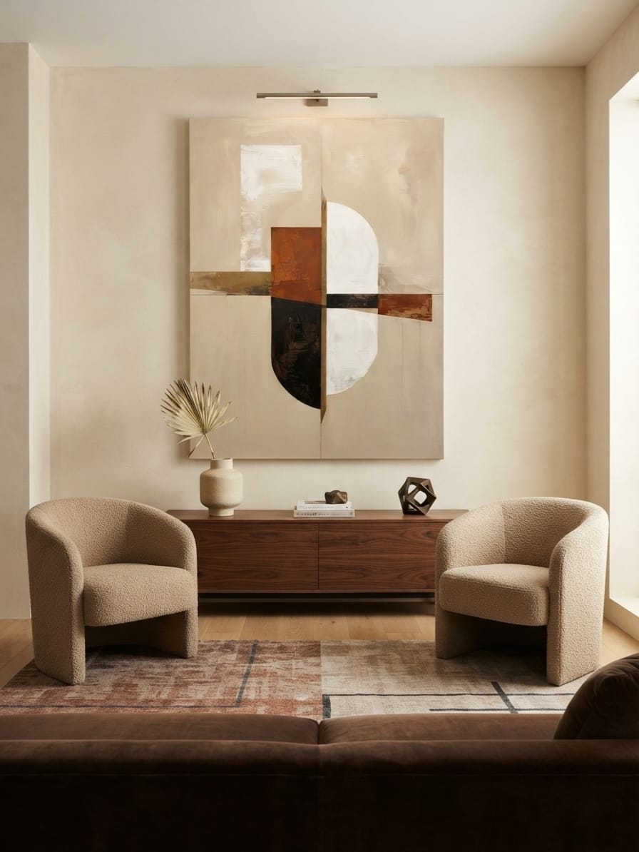 Modern Minimalist Abstract Canvas Print - Warm Neutral Beige & Terracotta Wall Art