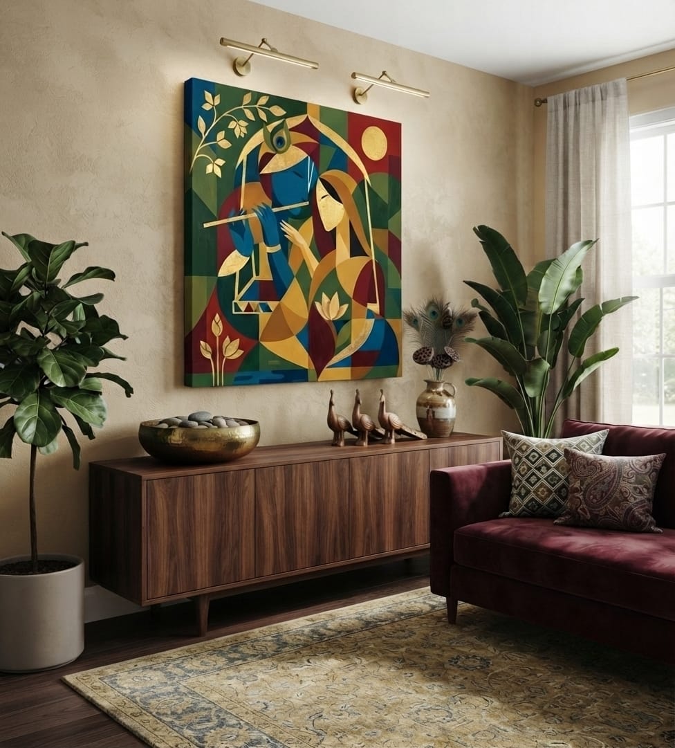 Radha Krishna Modern Cubist Canvas Print - Modern Cubist Divine Wall Art