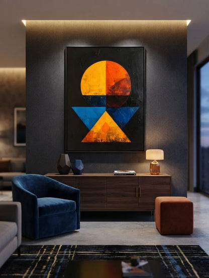 Modern Bauhaus Geometric Abstract Canvas Print - High Contrast Solar Sphere & Triangle Wall Art