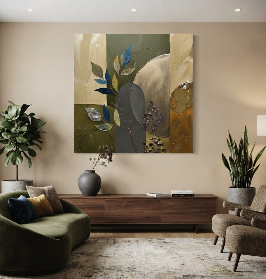 Modern Mid-Century Botanical Canvas Print - Abstract Leaf & Arches Wall Art