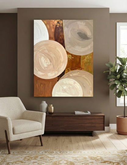 Modern Terracotta & Neutral Beige Circular Abstract Canvas Print - Minimalist Geometric Wall Art