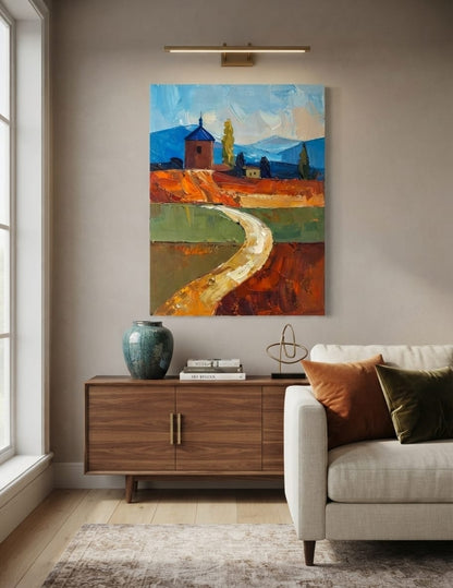 Tuscan Countryside Canvas Print - Modern Impasto Mediterranean Landscape Wall Art