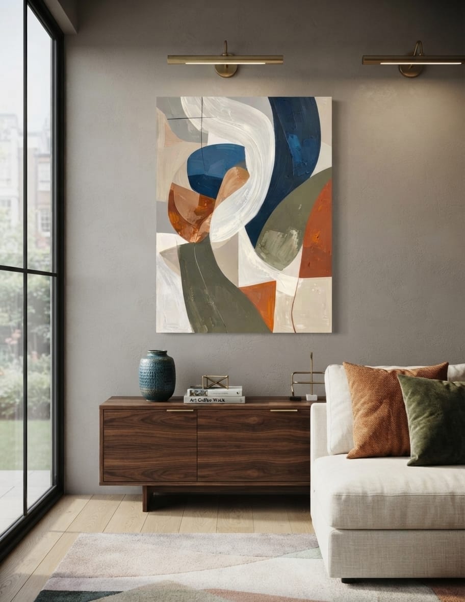 Modern Terracotta & Navy Abstract Canvas Print - Sweeping Impasto Wave Wall Art