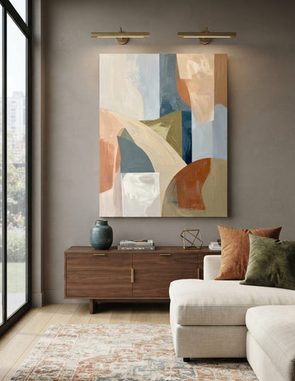 Modern Terracotta & Slate Blue Abstract Canvas Print - Sweeping Organic Curve Wall Art
