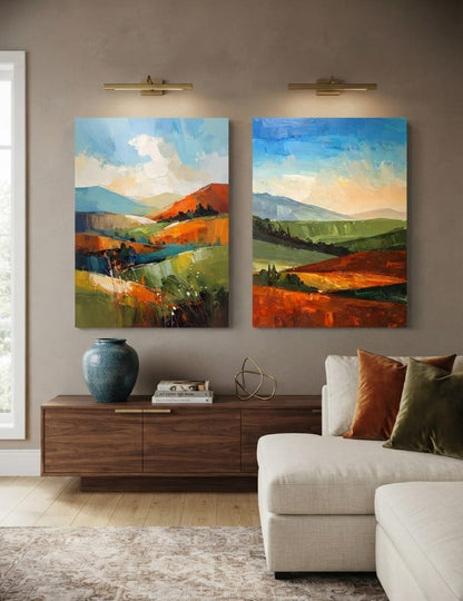Tuscan Countryside Abstract Diptych Canvas Print Set - 2-Piece Modern Impressionist Landscape Wall Art