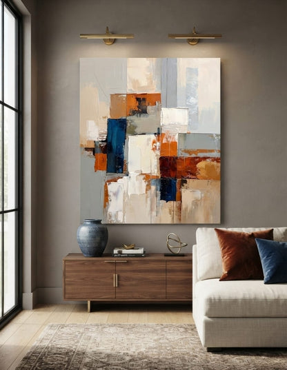 Modern Terracotta & Navy Geometric Canvas Print - Abstract Palette Knife Block Wall Art