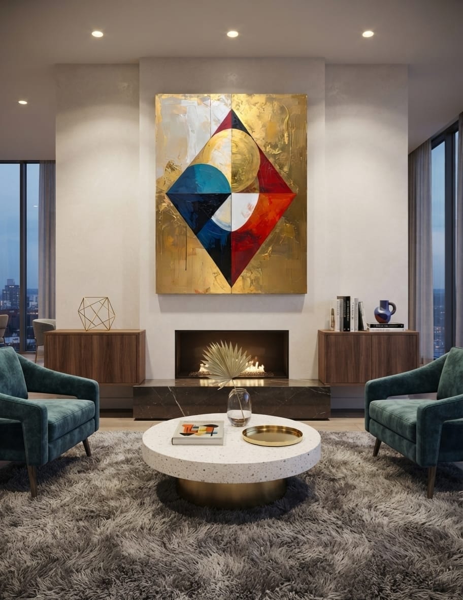 Modern Gold Leaf Inspired Diamond Geometric Canvas Print - Abstract Prism Wall Art