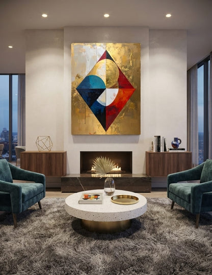 Modern Gold Leaf Inspired Diamond Geometric Canvas Print - Abstract Prism Wall Art