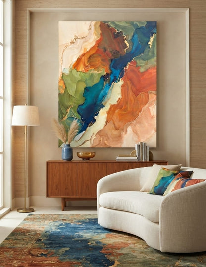 Modern Terracotta & Teal Fluid Alcohol Ink Canvas Print - Abstract Marble Vein Wall Art