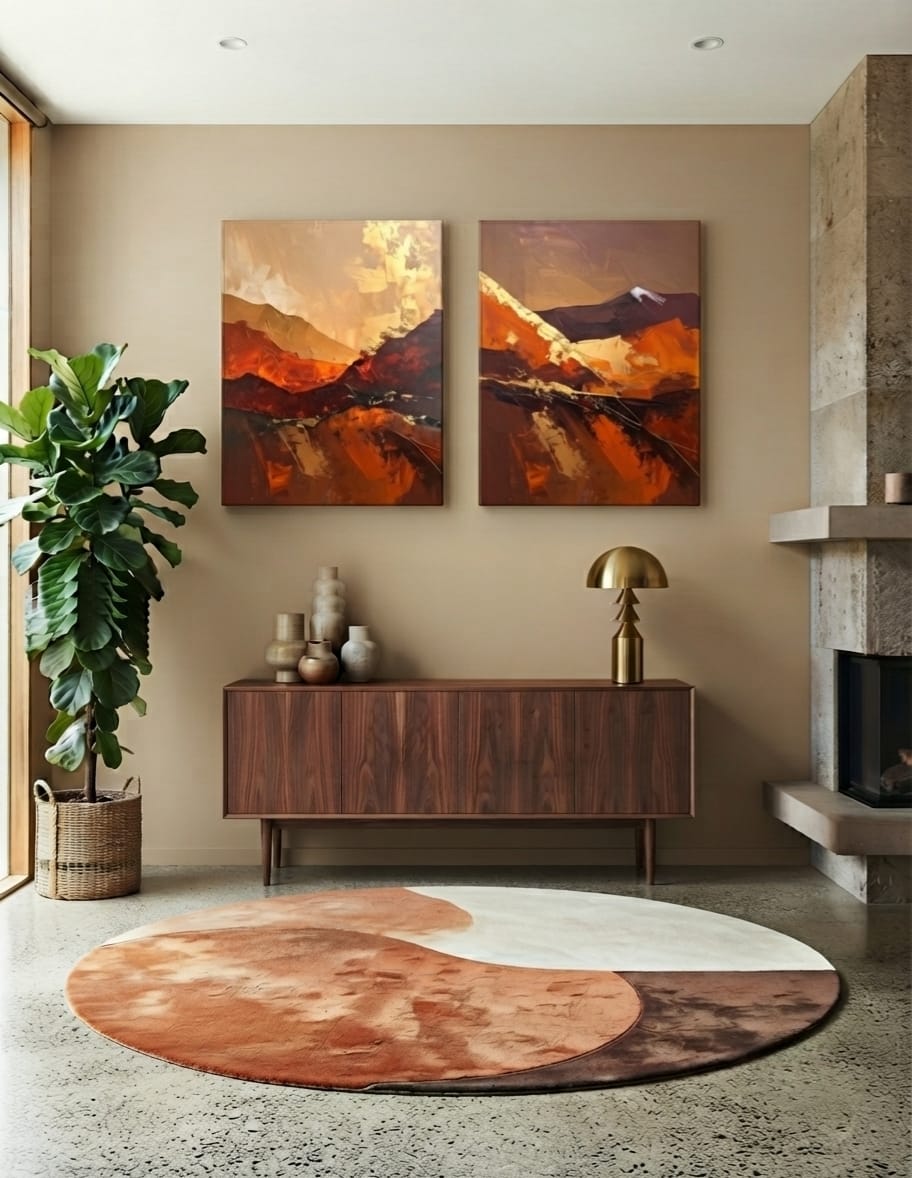 Modern Terracotta & Ochre 2-Piece Canvas Art Set - Abstract Mountain Ridge Diptych Wall Art